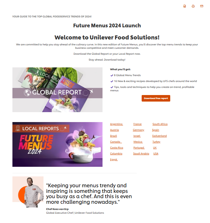 UFS x Worldchefs Landing Page - Future Menus 2024